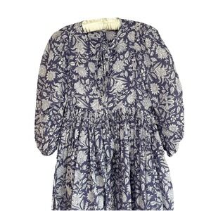 Daughters of India Blue and White Floral Mini Dress